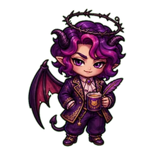 A child of the boundary, with a thorn halo and demon wing. s0