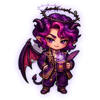 A child of the boundary, with a thorn halo and demon wing. s2