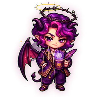 A child of the boundary, with a thorn halo and demon wing. s3