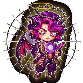A child of the boundary, with a thorn halo and demon wing. s4