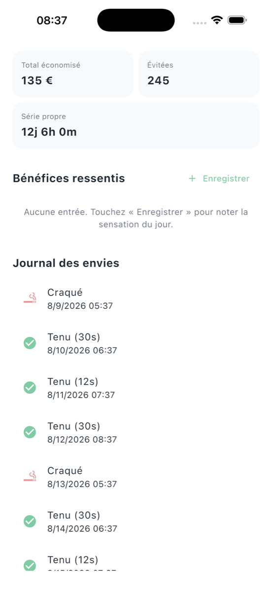 Arrêt du tabac : Ange & Diable - Stats & log