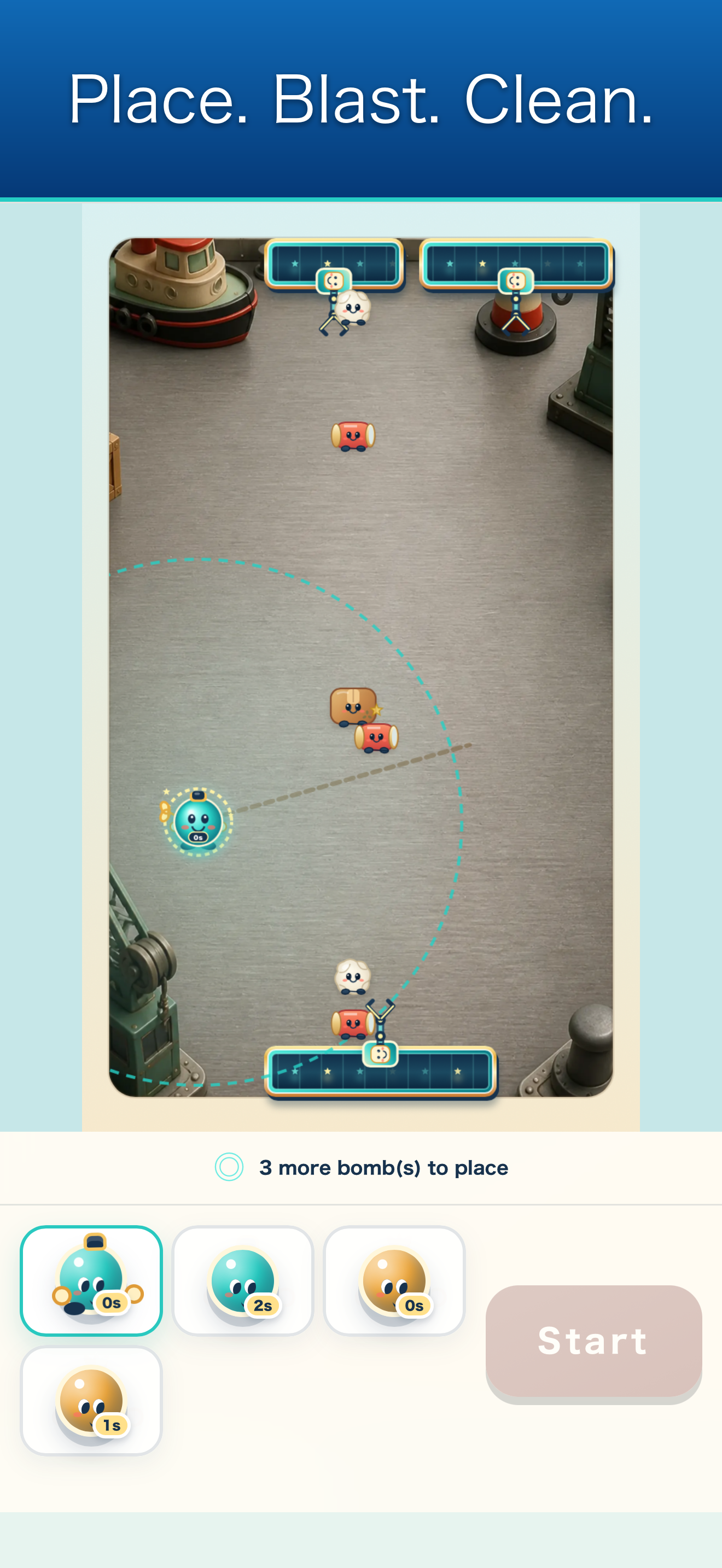 Pantalla de colocación de bombas de CleanBomber (versión en inglés)