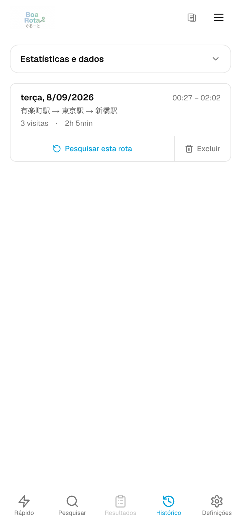 Capturas de tela - Histórico